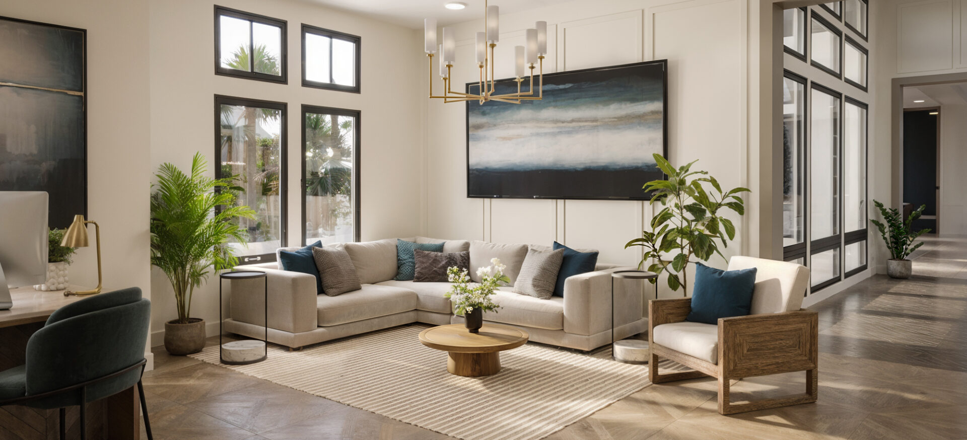 Leasing lobby at Encelia rental apartments at Côta Vera in Chula Vista