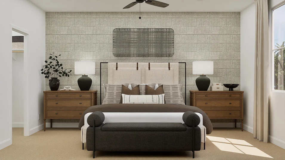 Torina Plan 2 owner's suite bedroom rendering at Côta Vera in Chula Vista
