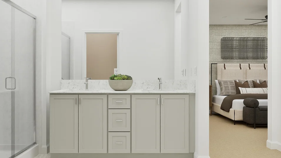 Torina Plan 2 owner's bath rendering at Côta Vera townhomes in Chula Vista